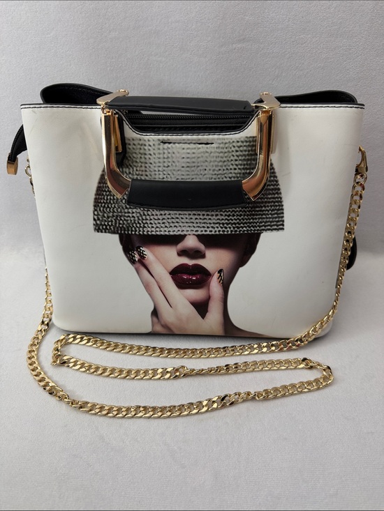 Nevenka Handbags - Nevenka PU Leather Top Handle Portrait Print Gold Chain Crossbody Detachable